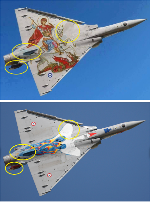 Mirage 4 წმ. გიორგისა და მიქაელ მთავარანგელოზის გამოსახულებების მქონე გამანადგურებლების ფოტოები პროგრამულად დამუშავებულია