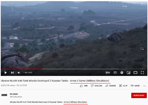Screenshot 4 4 Pro-Russian Actors Use Videogame Footage to Illustrate the Elimination of Ukrainian Tank Division