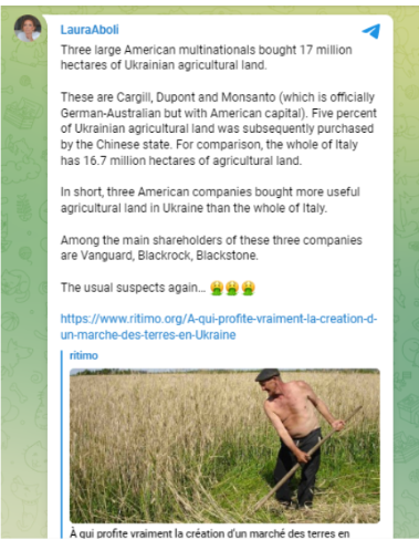 Screenshot 3 3 «Первый канал» распространяет дезинформацию о продаже украинских земель иностранным компаниям 