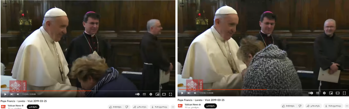 Папа римский целует руки и кланяется....