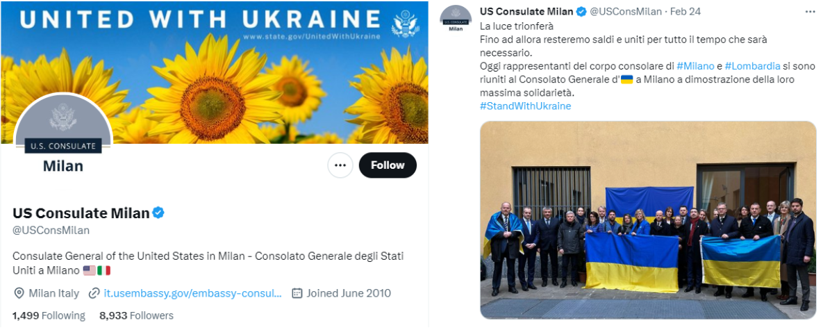 sakonsulo 4 Действительно ли было опубликовано на Твиттере Консульства США в Милане фото, на котором за украинским флагом спрятан нацистский флаг?