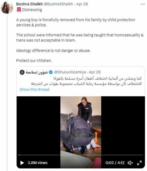 Screenshot 2 Disinformation about the Reasons why the German Police Removed a Child from a Family
