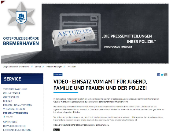 Screenshot 4 Disinformation about the Reasons why the German Police Removed a Child from a Family