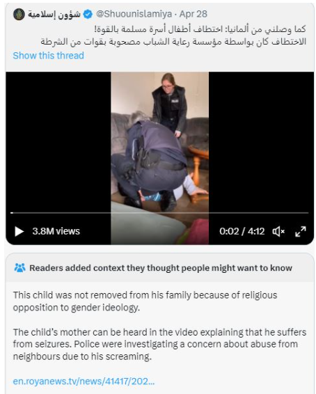 Screenshot 6 Disinformation about the Reasons why the German Police Removed a Child from a Family